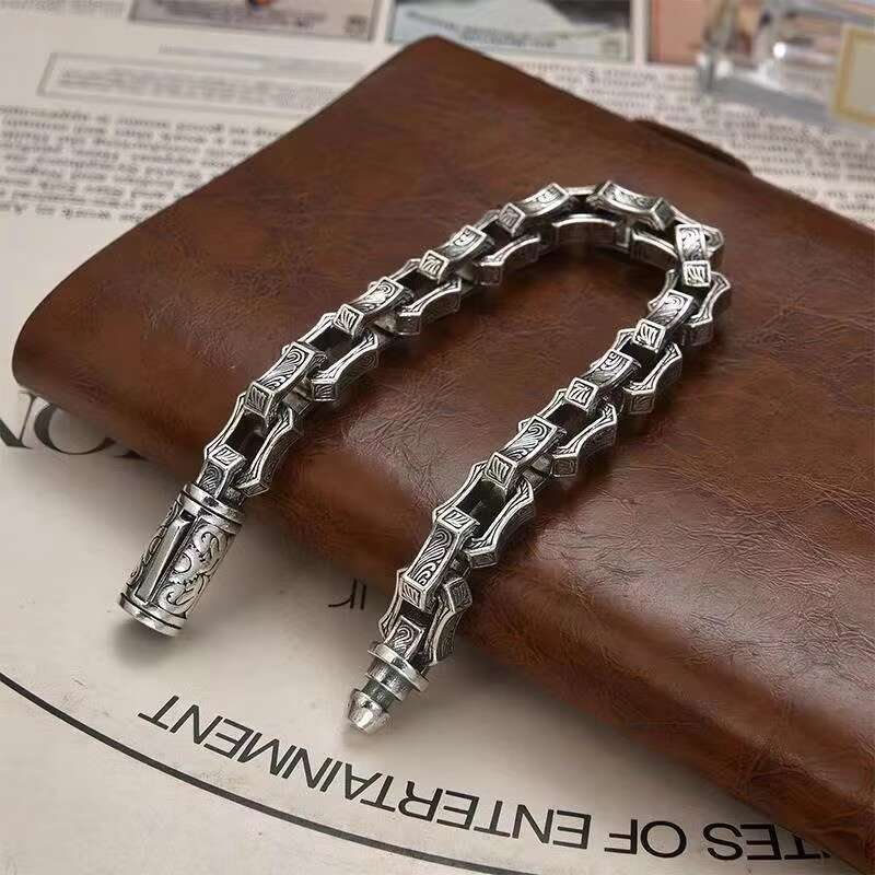 Punk Men Woman Solid Silver Rock Bracelet Jewelry 925 Sterling Silver Chain 10MM 7 8 9 10 Charm Lock Bangle Hip Hop Accessor