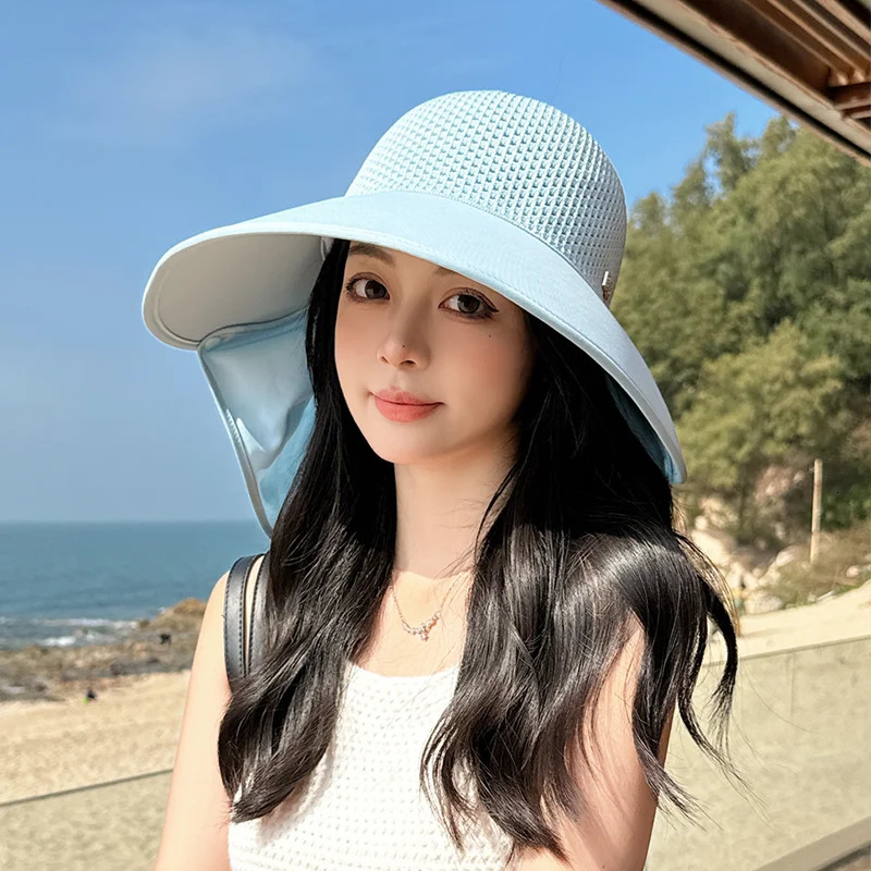 Summer Big Brimmed Sun Hat Womens Outdoor Sun Hat Detachable Shaver Neck Protector Empty Fishermans Hat 250430