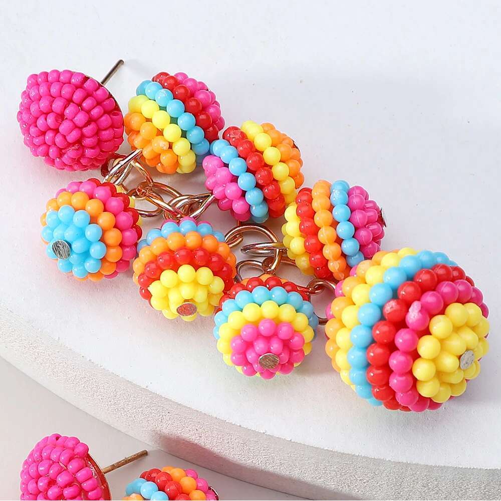 Fashion Colorful Ball Full Beaded Acrylic Dangle Earrings For Women 2022 Trend New Boho Design Pendientes Party Jewelry