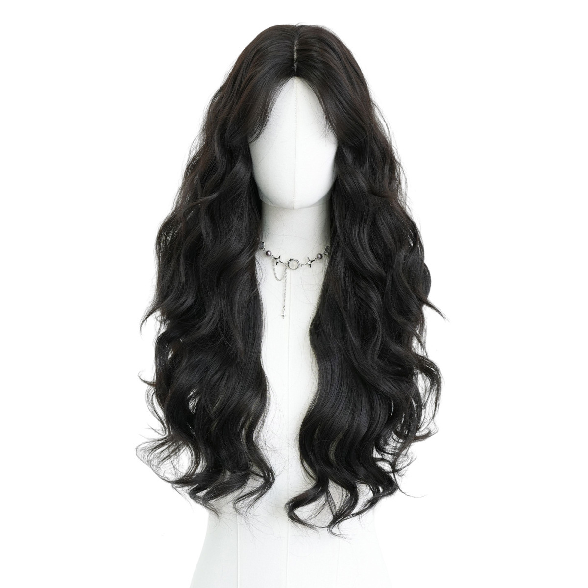 Chinese 2025 zodiac bangs long curly hair wig full head cover round face for women commonly used synthetic wave wig