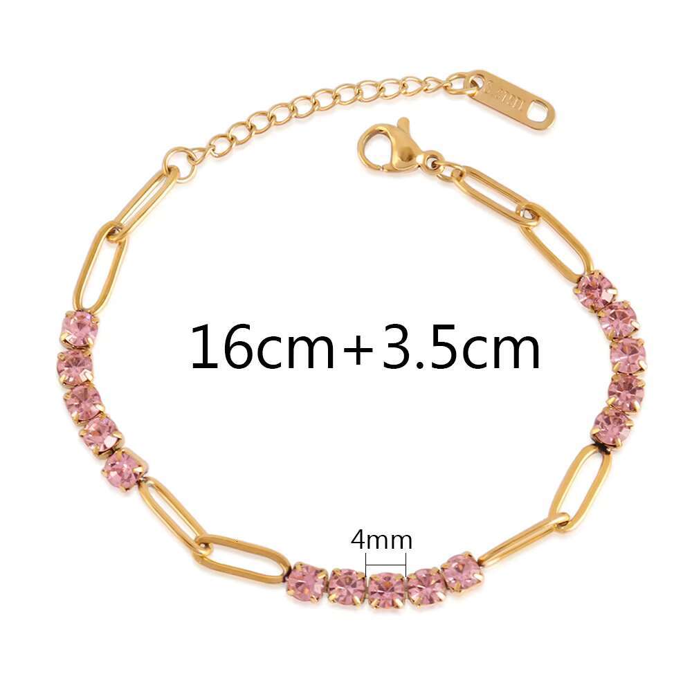 18K Gold Bracelets for Couples Stainless Steel Pink Moissanite Tennis Chain Jewelry Iced Out Moissanite Bracelet Wholesaler