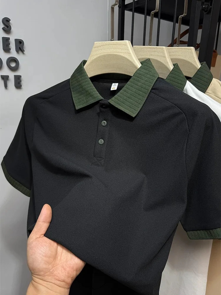 Light High end Color Collar Short sleeved Polo Shirt Summer Trend Young Korean Casual T-shirt Fashion Mens Wear 250428