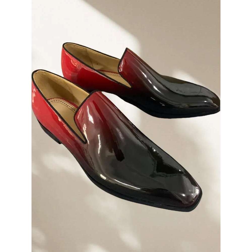 Business Luxe Gradient Dress Slip on Flats Comfortable Casual Shoes Mixed Color Patent Leather Loafers Men
