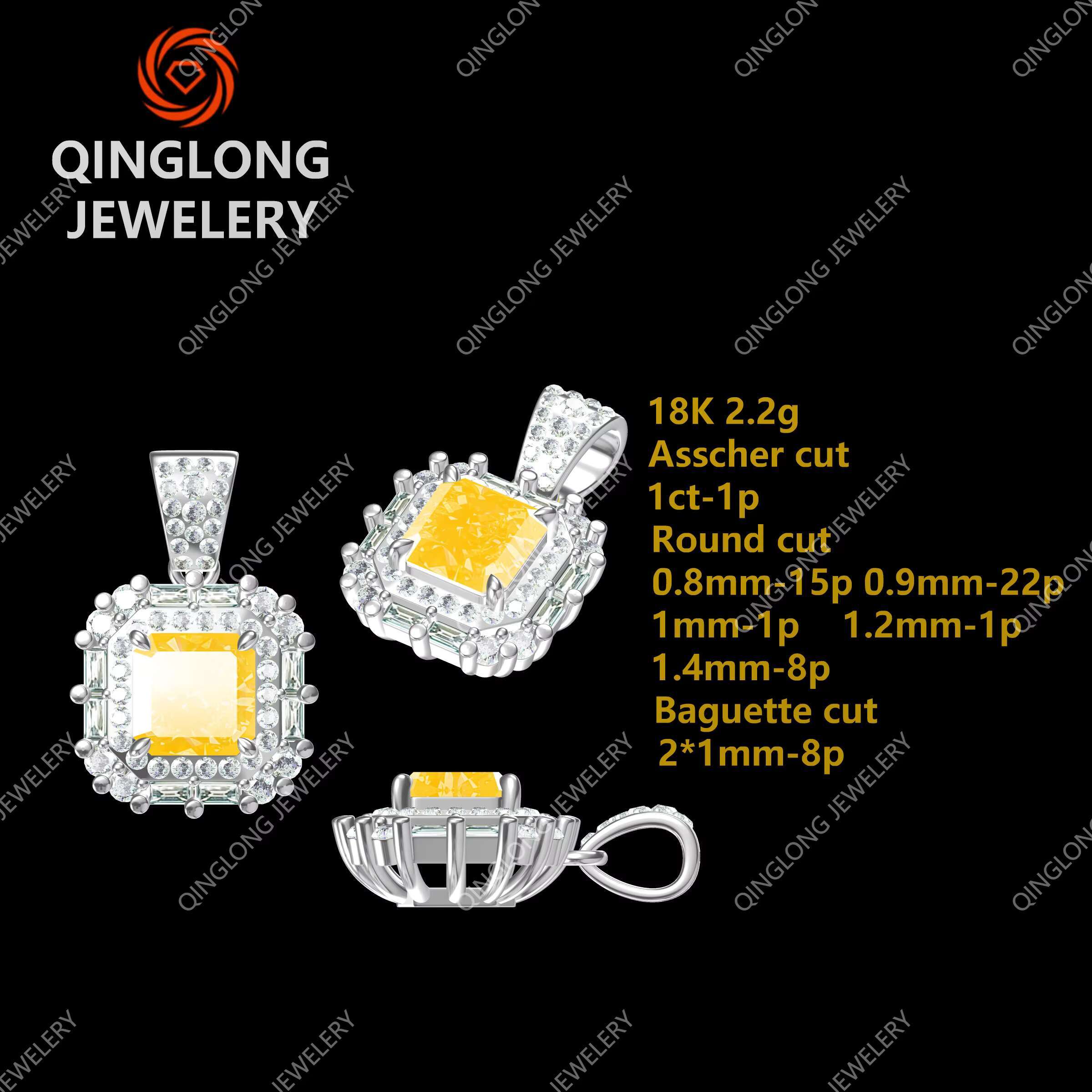 New Style Yellow Asscher Lab Grown Diamond Pendant Necklaces 18k Gold Color Diamond Pendant Jewelry 14K Gold Pendant