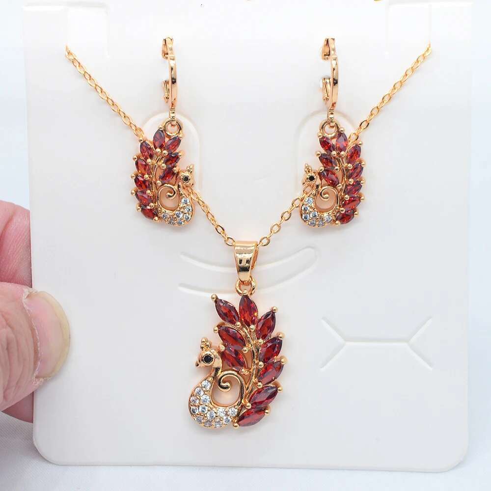 Fashion Gold Color Multicolor Cubic Zirconia Pea Jewelry Set For Women