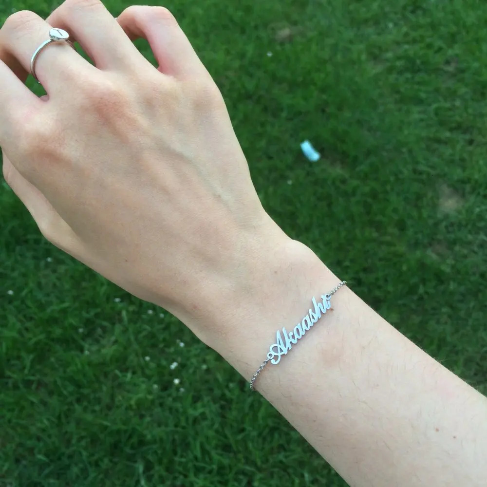 Atoz Personalized Custom Name Bracelet For Women Stainless Steel Charms Handmade Engraved Handwriting Love Bangle Gift 250430