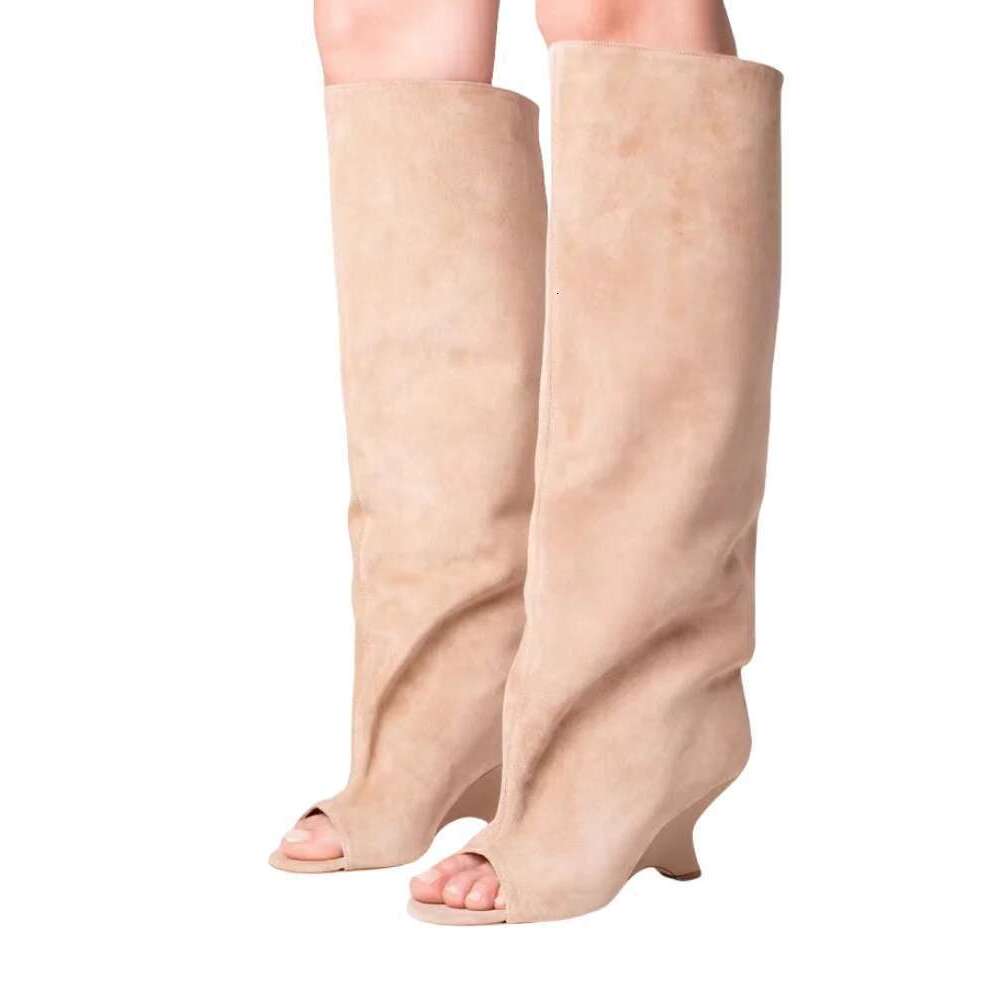 Fashion Versatile Open Fish Mouth High Heels Shaped Heel Casual Designer Unique Women Shoes Boots