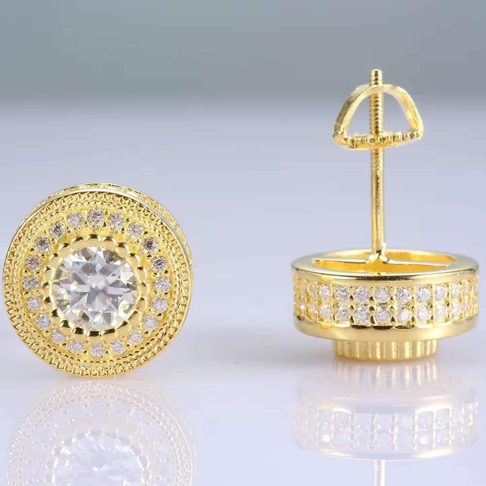 Fine Unisex Jewelry Gold Plated 925 Sterling Silver VVS Moissanite Diamond Cluster Halo Stud Earrings for Men Women