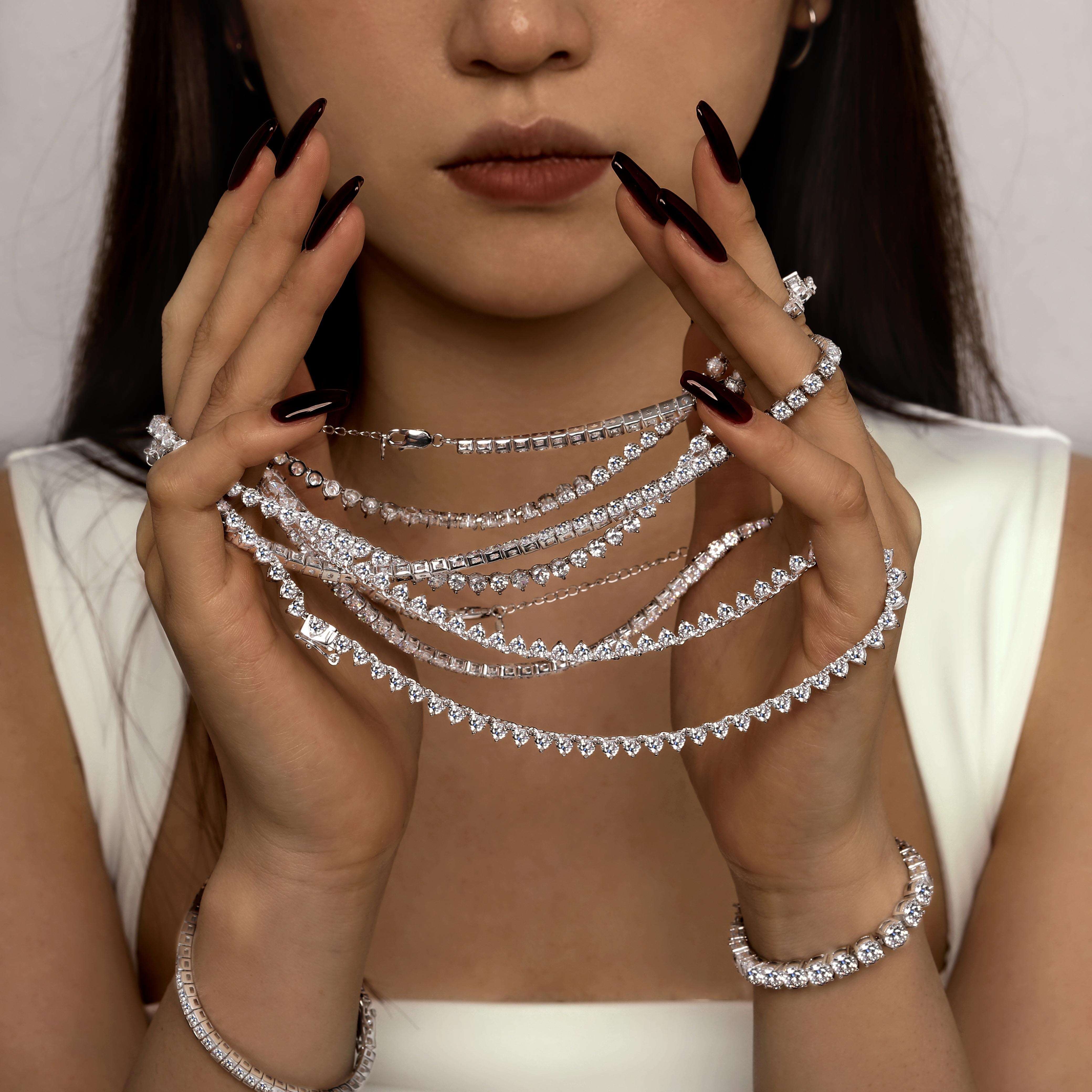 Tennis Chain 18K Gold Plated Cubic Zirconia Necklace Set Pendant Diamond Chain S925 Sterling Silver Tennis Necklaces for Women