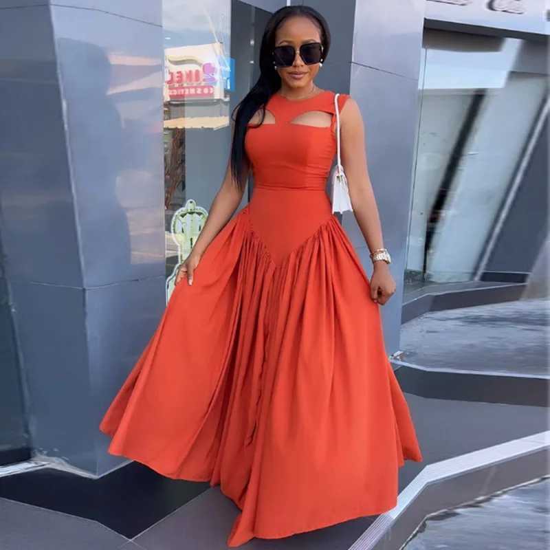 Strapless hollow solid O-neck womens dress sleeveless street sexy ankle length vest loose fit shirt 2024 W250430