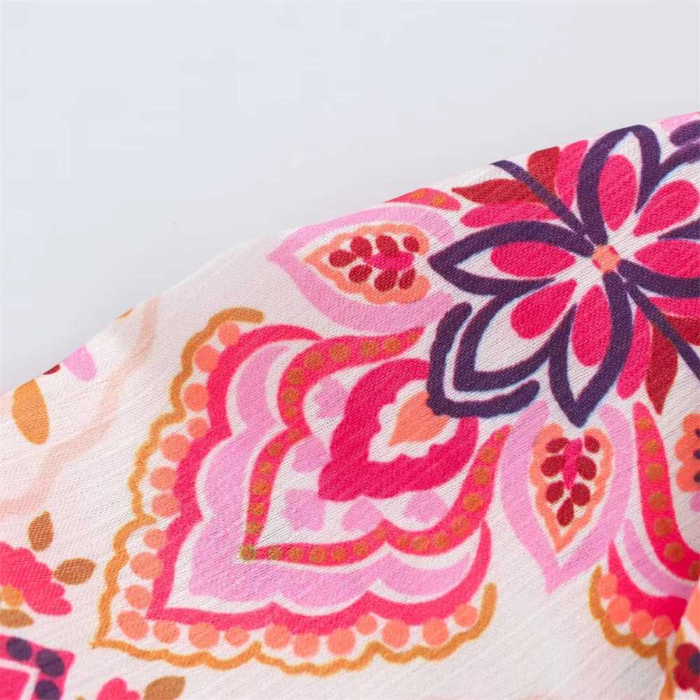 BM MD ZA Womens Long Sleeve Skirt with Classic Collar Full Pink Paisley Print and Fashionable Brown Belt W250430