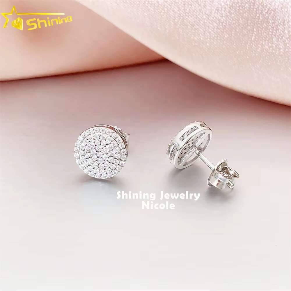 High Quality Pass Diamond Tester Iced Out 5 Rows Hip Hop Men 925 Silver Moissanite Stud Earrings