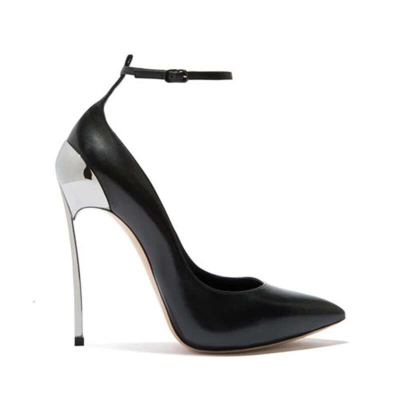 Spring and Autumn New Pointed Toe Shallow PU Fashion Single Metal Thin High-heeled Banquet Dress Large Size Women's Shoes