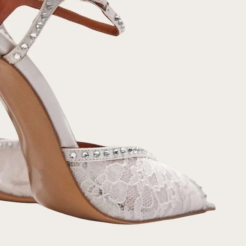 Sexy Lace Women's Pointed Open Toe Ankle Strap Buckle High Heels Wedding Banquet Shoes Women