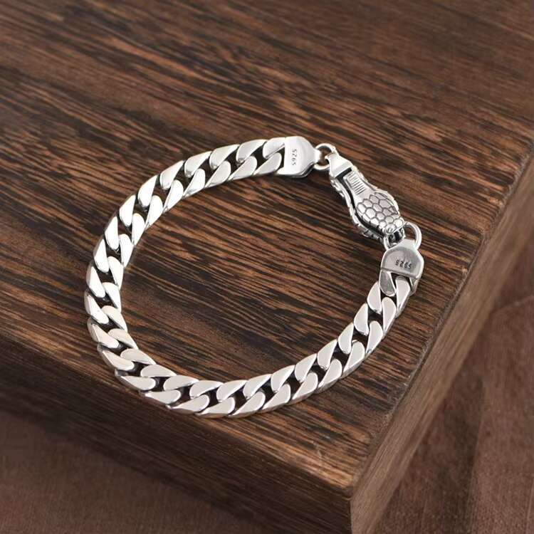 Mens Retro Hip Hop Snake Bracelet Real S925 Sterling Silver 925 Sterling Silver for Parties Boyfriend Jewelry