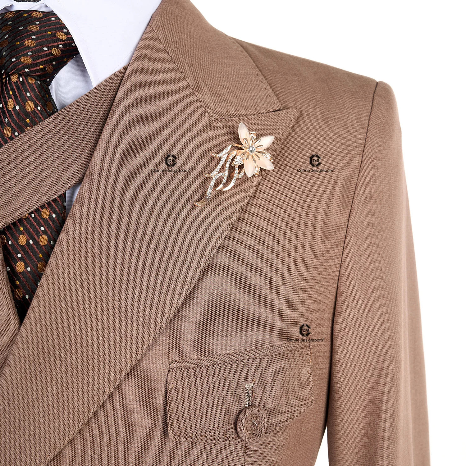 Cenne Des Graoom Elegant Brown Double Chest Mens Handmade Sewing Button Set High Quality Wedding Party 250428