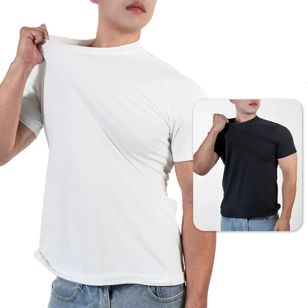 Black and white mens Tshirt cotton short sleeved sports gym running fitness Plus size top staff collar casual 250530