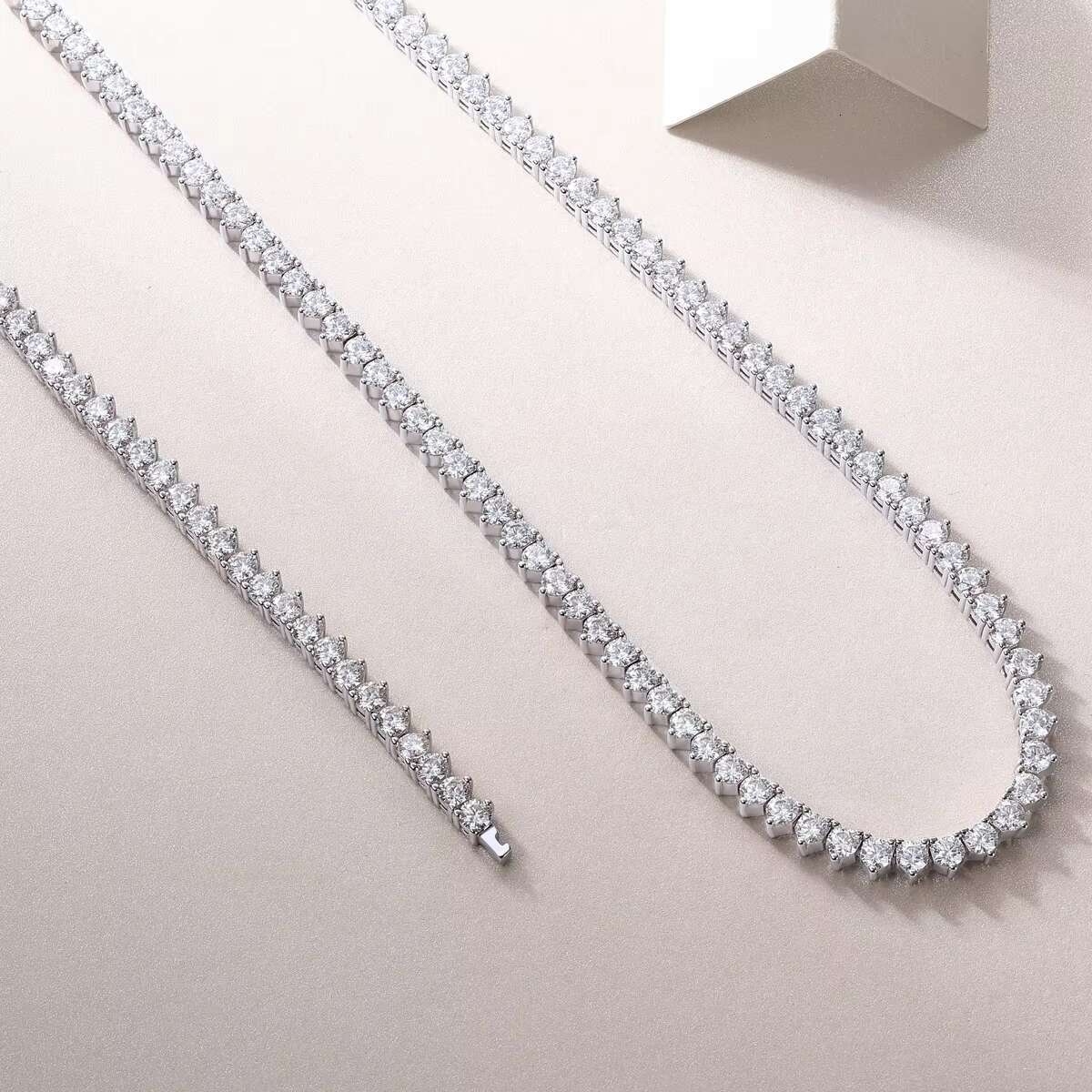 Moissanite Thick Tennis Necklace Chain in 45-55cm 925 Sterling Silver