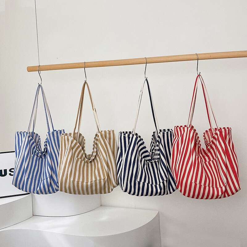 Artistic And Leisure Large Capacity Canvas Tote 2025 Spring New Korean Edition Striped Fashion Handheld Single Shoulder Bag