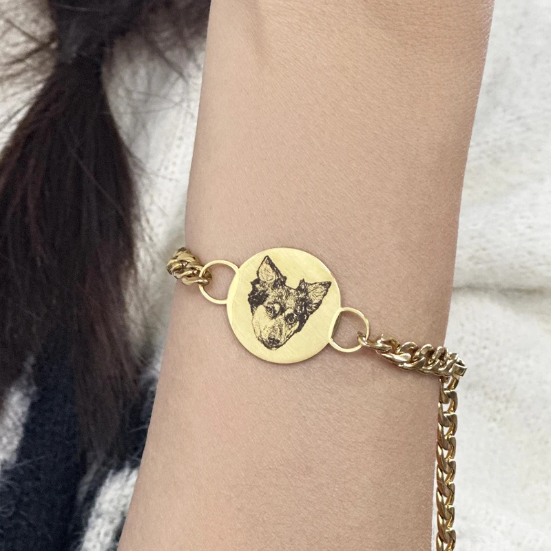 Custom Pet Portrait Cuban Link Bracelet For Women Personalized Dog Po Stainless Steel Pet Owner Lover Bracelet Gift Jewelry 250430