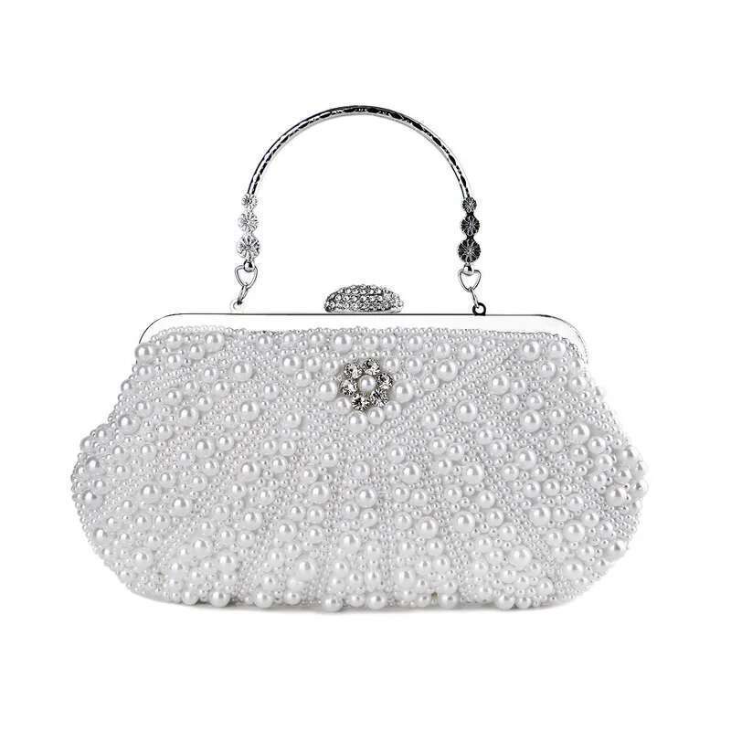 Beading Women Evening Bags Embroidery Shell Flower Dias Prom Clutch With Handle Pearl Handbags