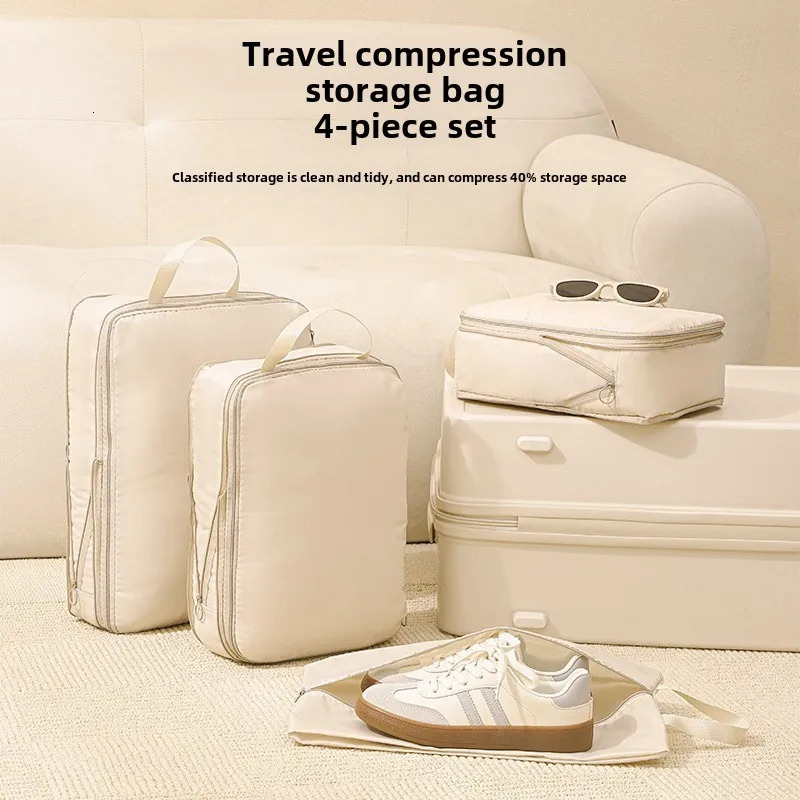 4Pcs/Set Travel Compression Packing Cubes Bag Portable Suitcase Clothes Organizers Waterproof Luggage Storage Cases Drawer Bags 250526