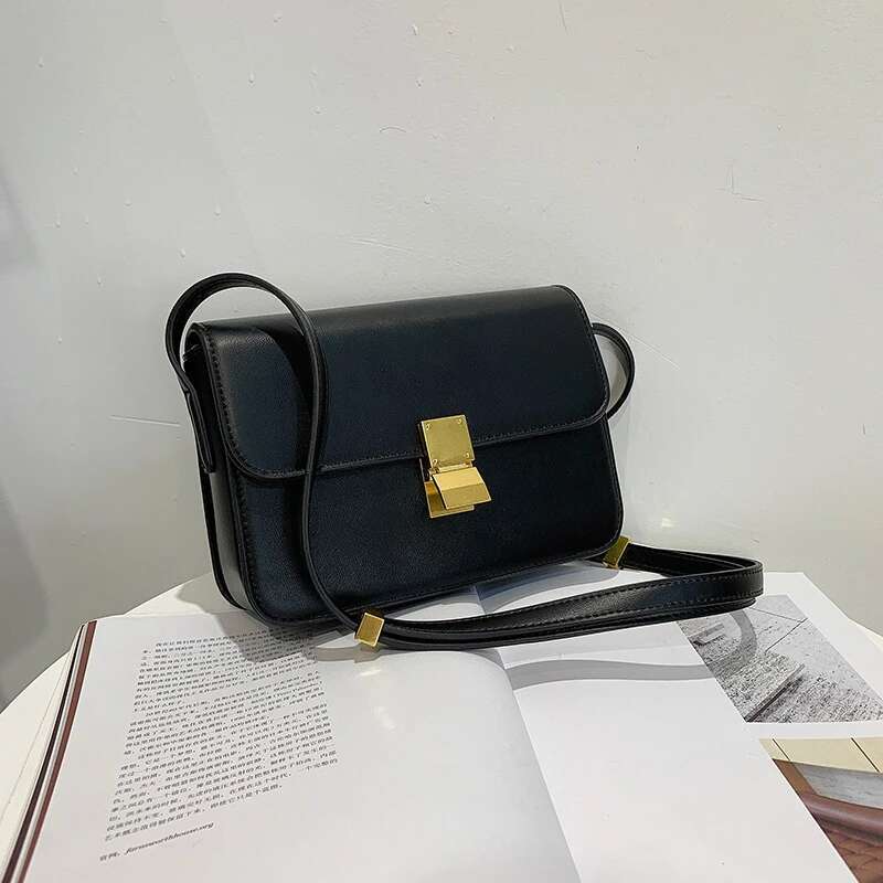 High-End Minimalist Leather Crossbody Purse Vintage Solid Color Handbag Gold Hardware Details For Elegant Daily Use