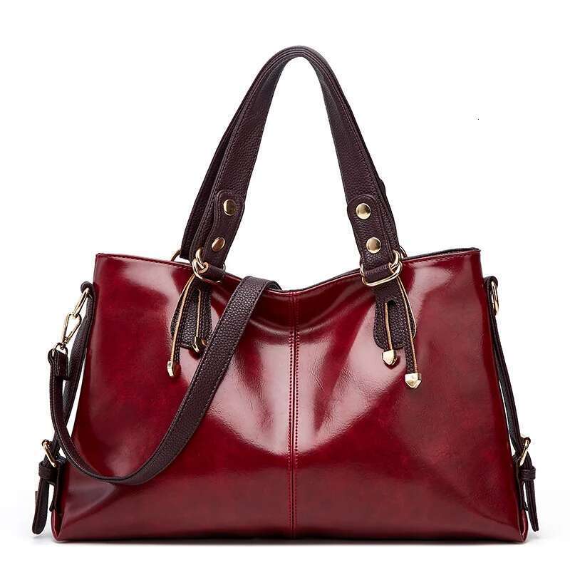 Retro Minimalist Atmosphere Large-Capacity Wide Shoulder Strap Solid Color Tote Bag, Ladies' Fashion Multi-Layered Wax Oil Leather
