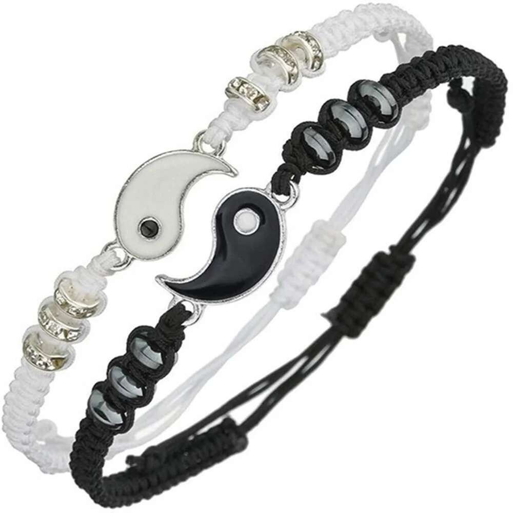 2022 New Best Friend Bracelets 2 Matching Yin Yang Adjustable Cord Bracelet For Bff Friendship Relationship Boyfriend Girlfr