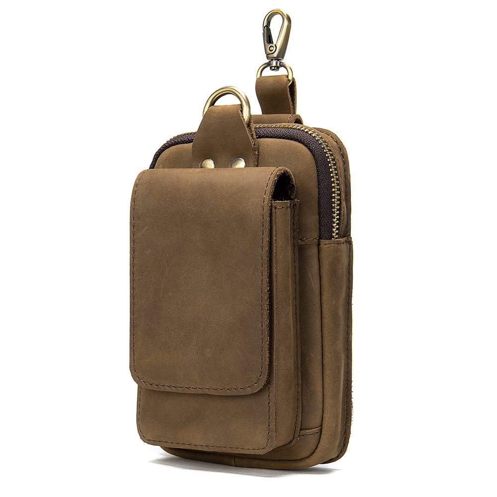 Waist top layer cowhide belt bag, men's work site wearing belt, vertical genuine leather multifunctional mobile phone bag