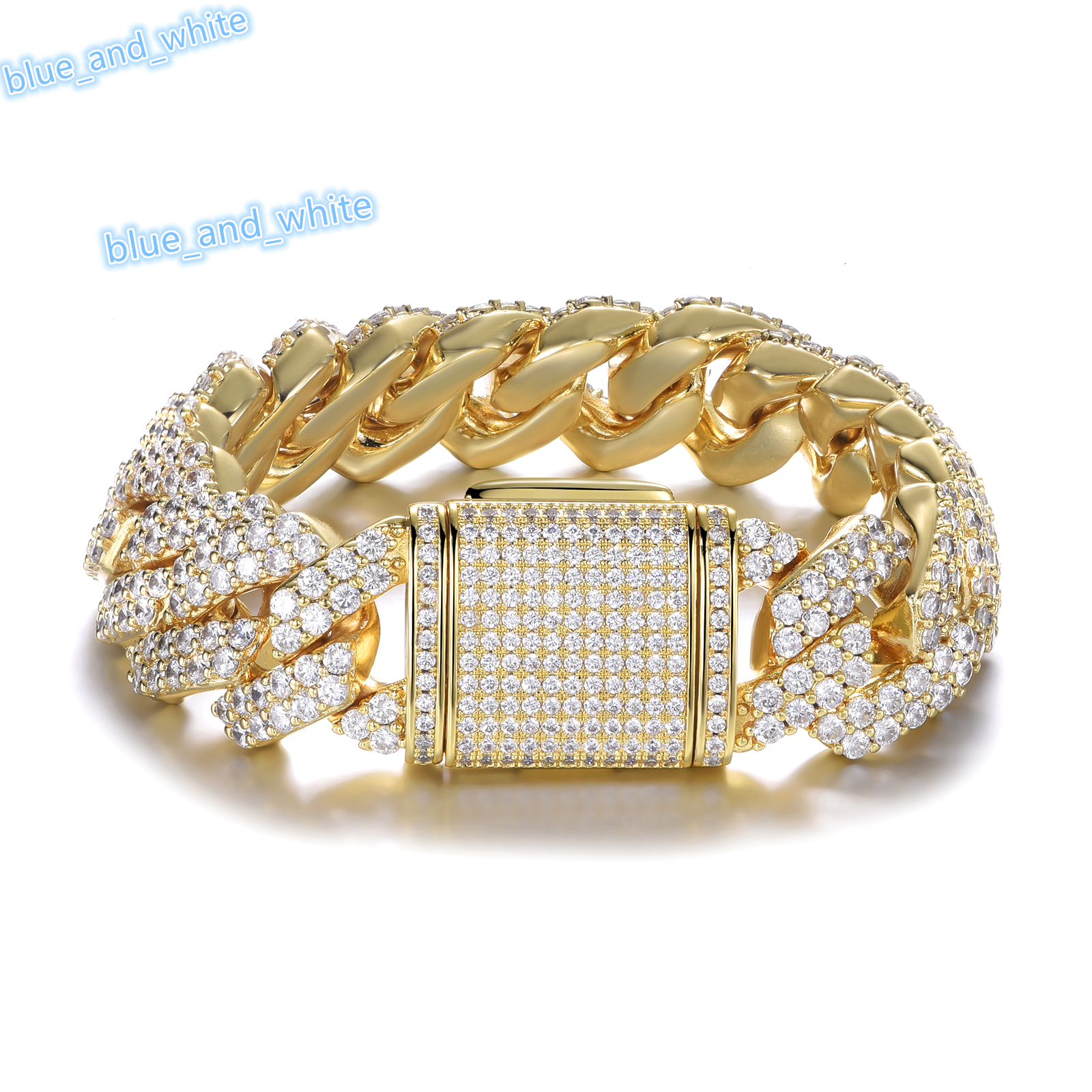 Hip Hop Gold Plated Link Bracelet Jewelry 19MM Diamond Cuban Prong Bracelet Mens Miami Iced Out Diamond Chunky Cuban Bracelet