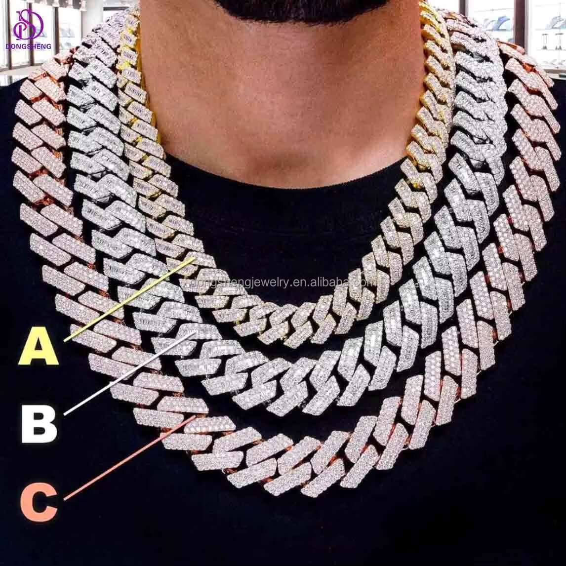 Hip Hop Jewelry Luxury Cuban Necklace Cuban Link Necklace Vvs Diamond Moissanite Cuban Chain 10m 12m 15m18mm 925silver 14K 18k