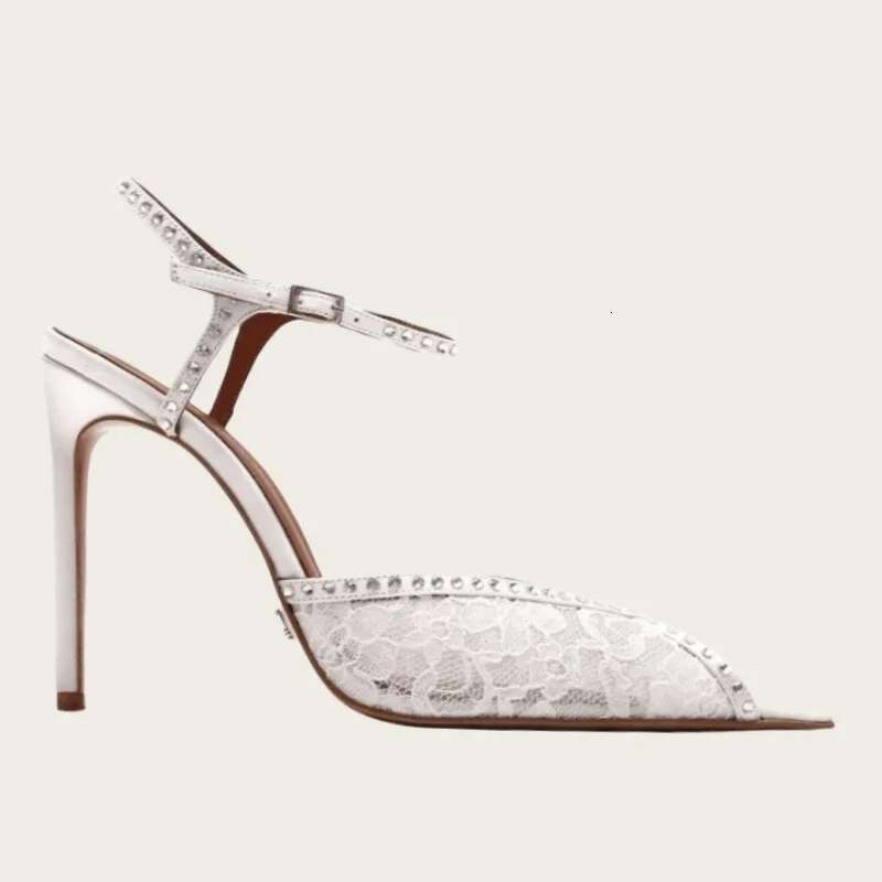 Sexy Lace Women's Pointed Open Toe Ankle Strap Buckle High Heels Wedding Banquet Shoes Women