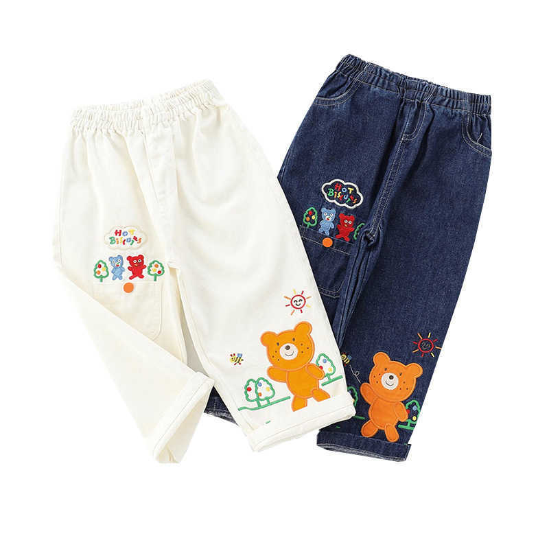 Miki Childrens Clothing Spring and Autumn Styles Pure Cotton Denim Childrens Boys and Boys Cartoon Style Trendy Fashion Boys and Girls Baby Pants Long