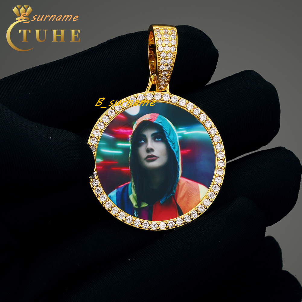 Engraved Custom Photo Pendant Necklace Frame Memory Medallions Pendant Necklace Mens Jewelry Silver Gold Necklaces Hiphop Zircon