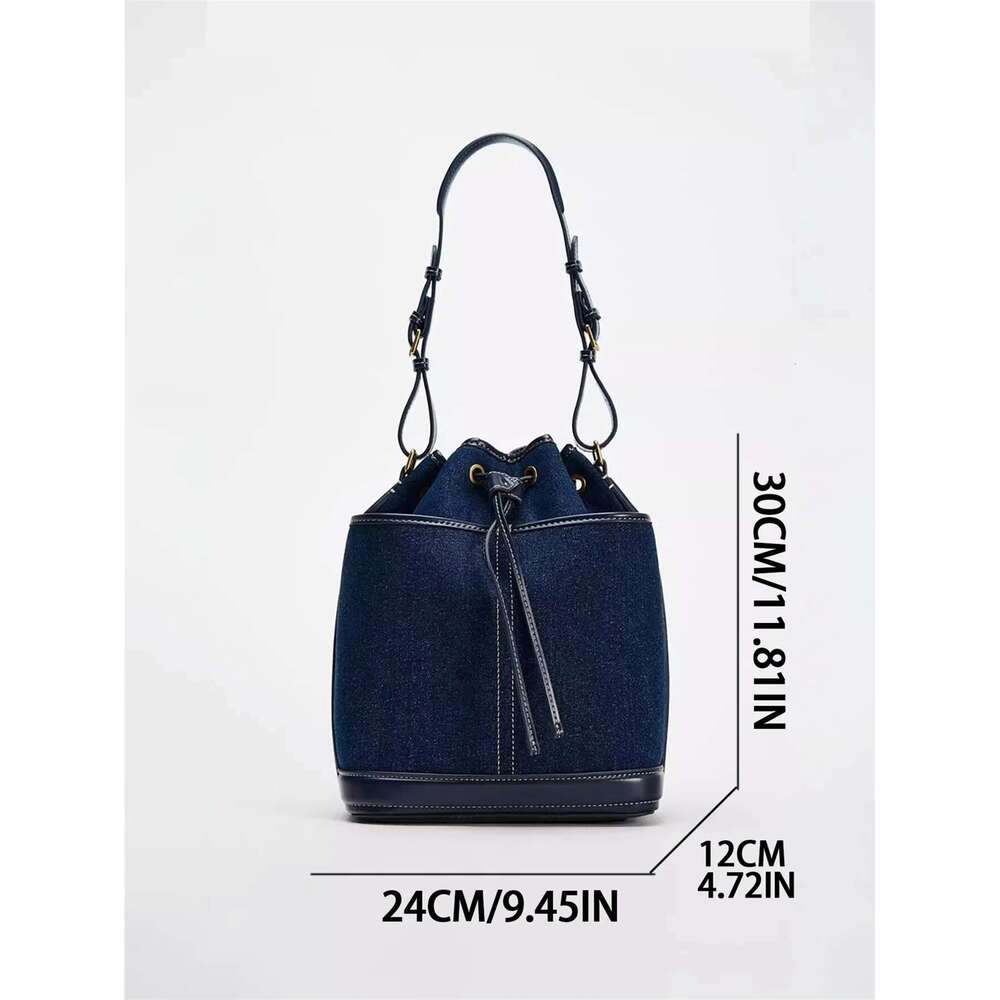 Autumn/Winter New Denim Hand Bill Shoulder Fashion Canvas Bucket Bag