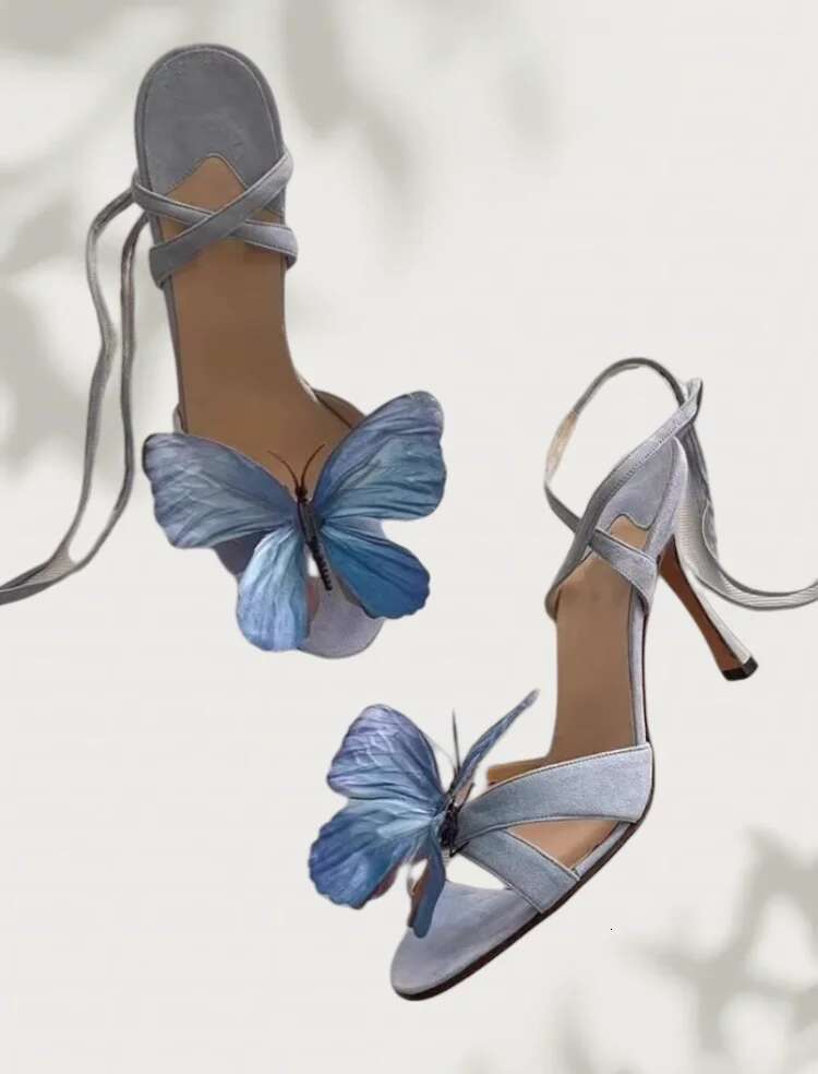 Fashionable Brand Cross Strap Bow Flower Sandals Sexy Lace up Single Shoes Versatile Open Toe Women's High Heels