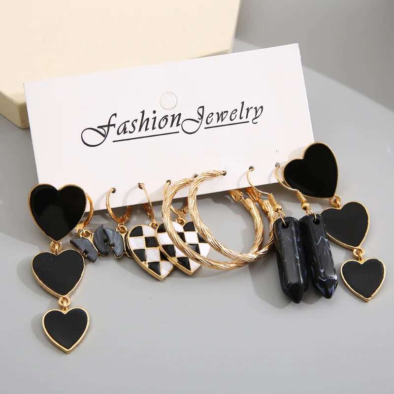 Black Butterfly Heart Gold Color Dangle Set For Women Vintage Acrylic Pearl Hoop Earrings 2022 Trendy Jewelry Gifts