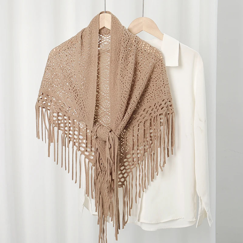 Knitted Cotton Tassels Shawls Scarf Woman Soft High Quality Wraps Ladies Travel Beach Cape Femme Hollow Fashion Scarves 250430