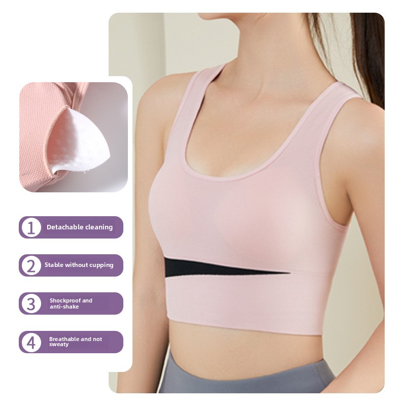 Contrasting color beauty back sports underwear women's steel-free rim shock-proof vest gather fitness running yoga quick-drying sports bra