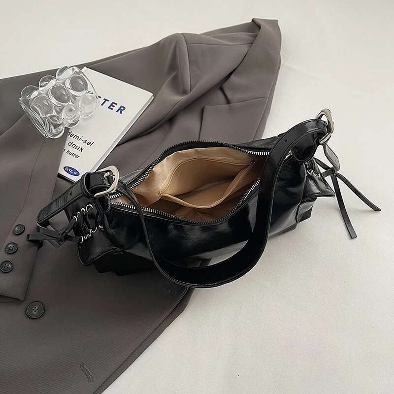 Punk Style Shoulder Y K Hobo Handbags Adjustable Strap Clutch Purse PU Leather Underarm Bag For Women Bag
