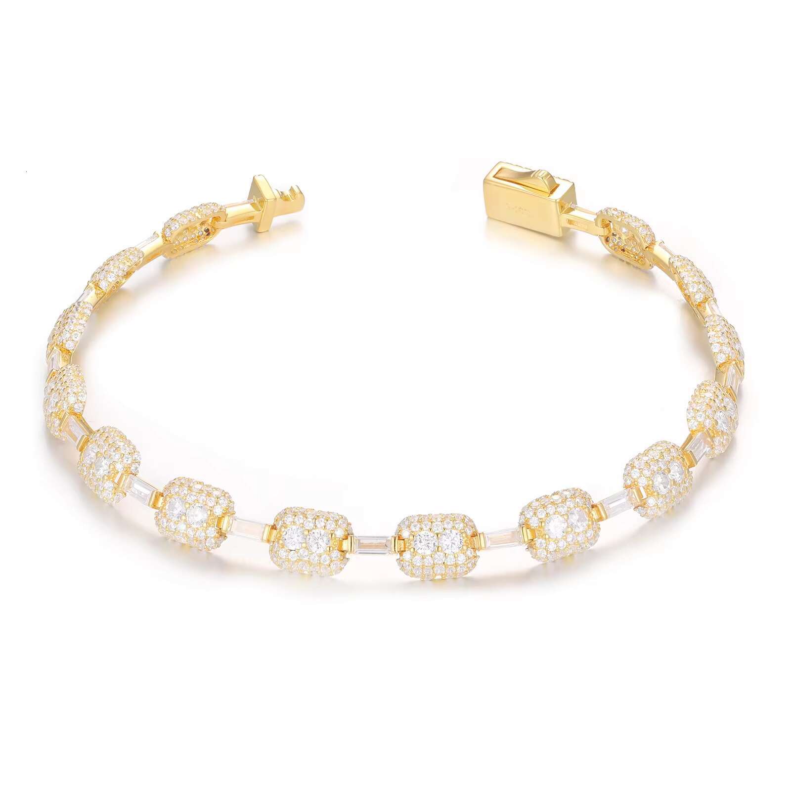 New Design 7mm VVS D Moissanite Baguette Connection Ice Out Cuboid Link Bracelet 925 Sterling Silver Tennis Chain Jewelry