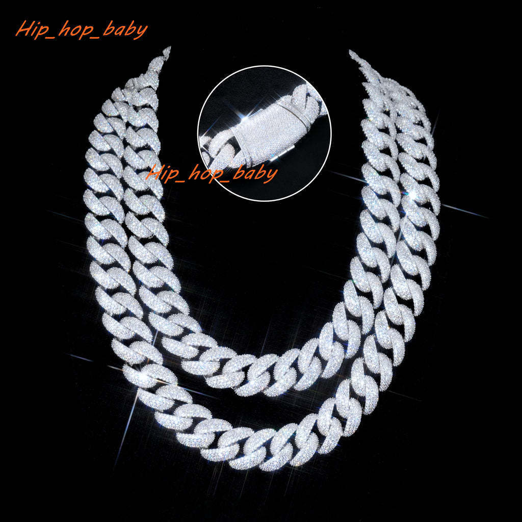 Master Rocks Hiphop Moissanite Cuban Chain Iced Out Gold Plated 18mm 925 Silver VVS Moissanite Cuban Link Chain