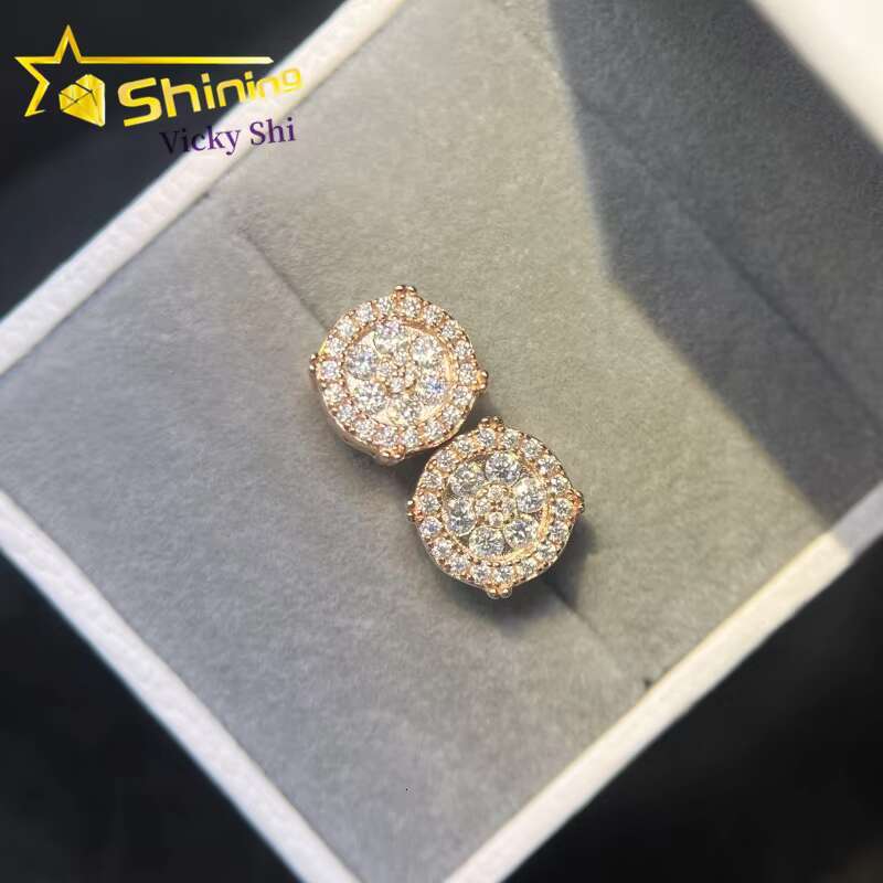 GRA Certificated 925 Sterling Silver Gold Plated Moissanite Stud Earrings Custom Iced Out Diamond Hip Hop Earrings