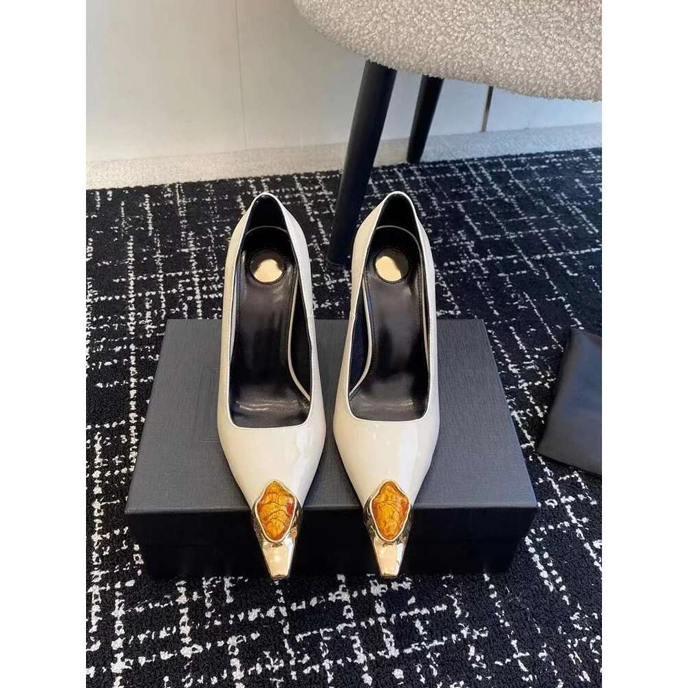 Brand Designer Single Rhinestone Tip Gold Luxurious Sexy Women Sandals Shoes Metal Toe Ladies High Heels