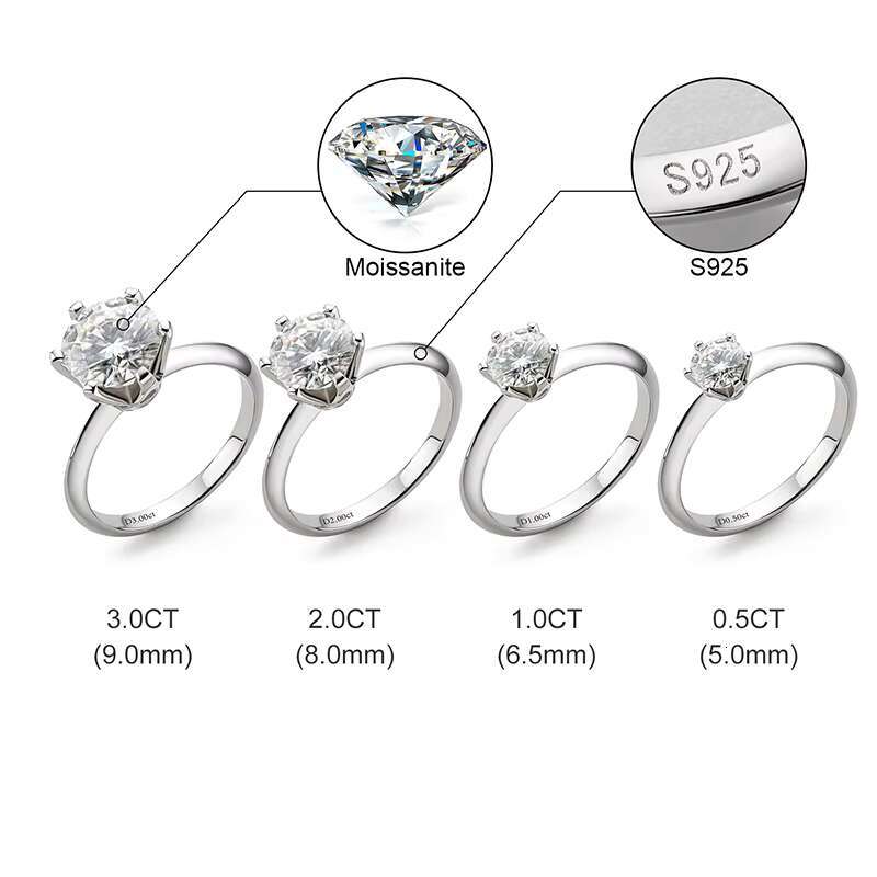 Dropshipping Wholesale Fine Wedding Jewelry 925 Sterling Silver D Color VVS Moissanite Diamond Engagement Ring for Women