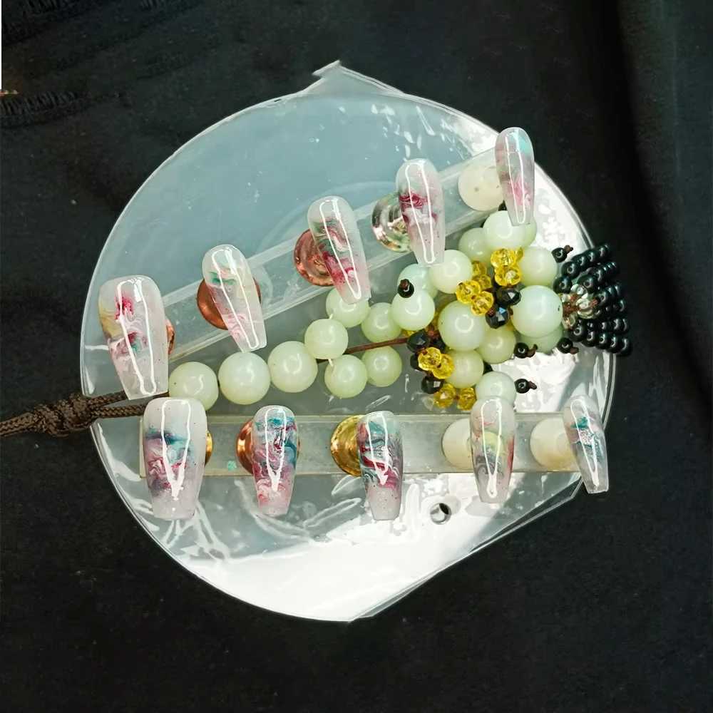 10 pieces of high-quality handmade nail factory nails on press machines straight nail art sparkling diamonds explosive gradient Ins mixed style H25429