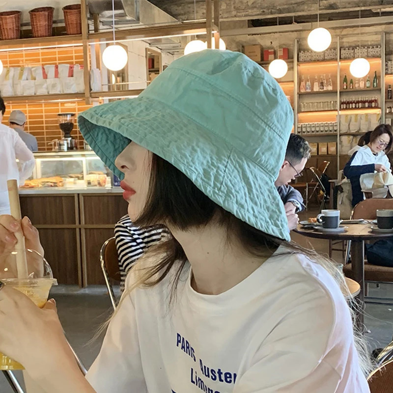 Solid color womens fisherman hat ultra-thin folding wide conical bucket hat suitable for girls and women outdoors UV protection sun hat 250430