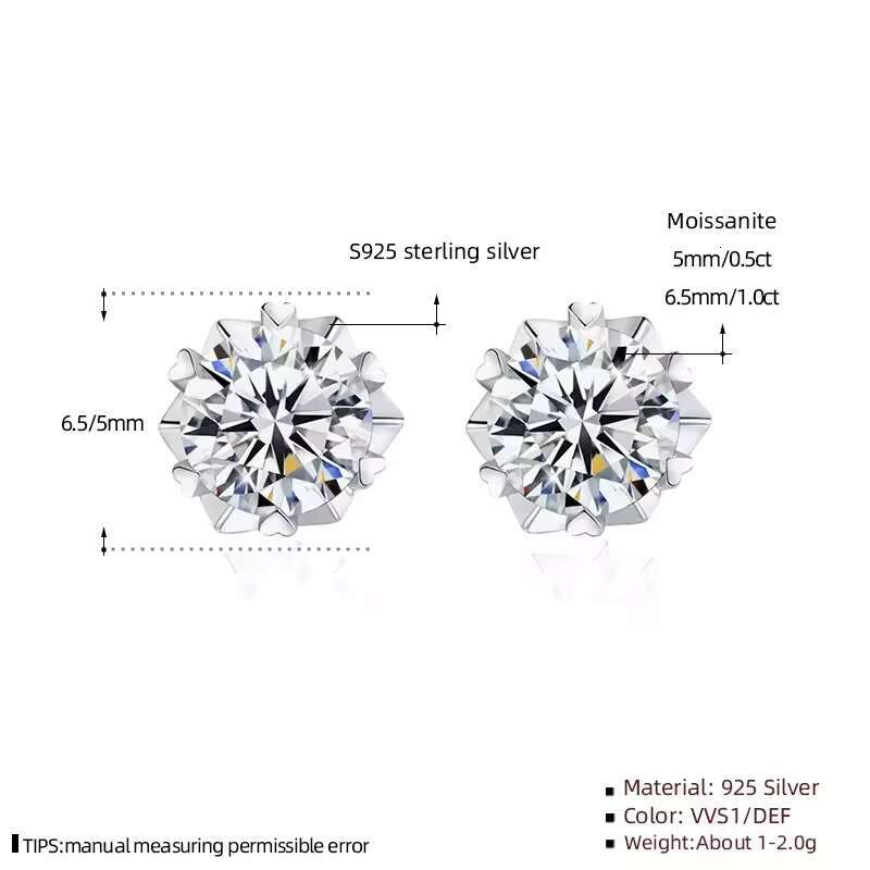 Solid 14K White Gold 0.5CT 5mm D-E-F Color Heart Arrows Cut Created S925 SILVER Moissanite Stud Earrings Push Back for Women