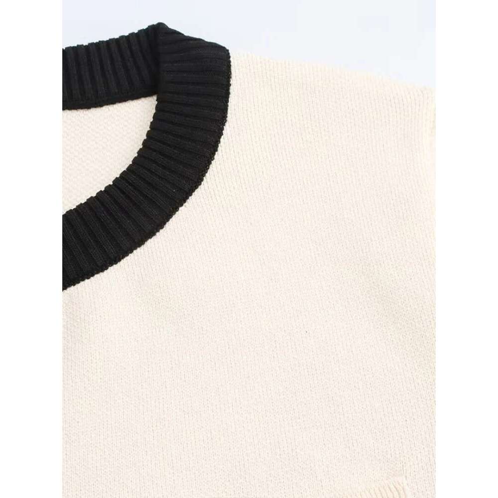 Fashionable and simple women's clothing new contrast color trim sweater cardigan long sleeve round neck knitted jacket